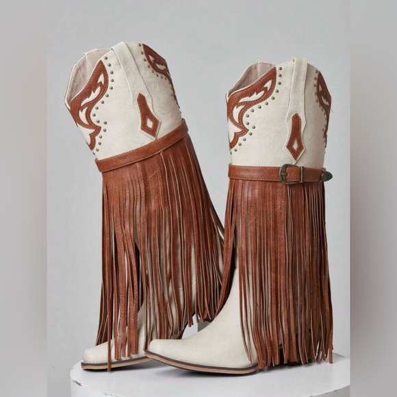 New! Western Fringe Cowboy Boots - Picture 2 of 2